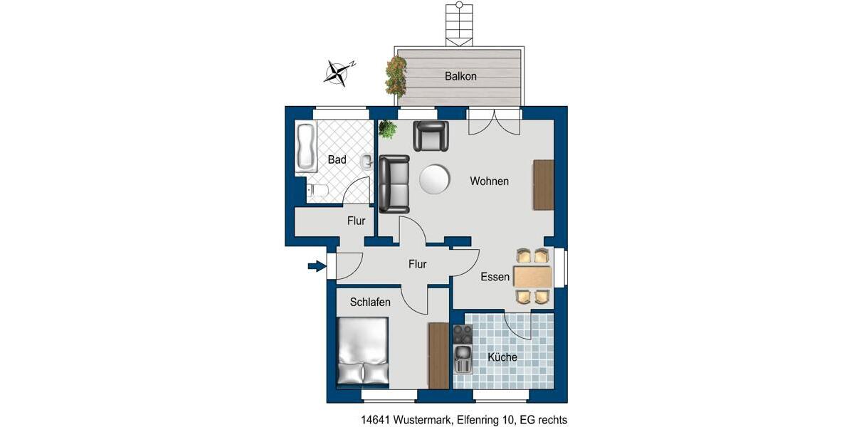 Erdgeschoßwohnung Nauen - 2 Zimmer, 71 m&sup2;, 746&euro; | Angebot:26632402