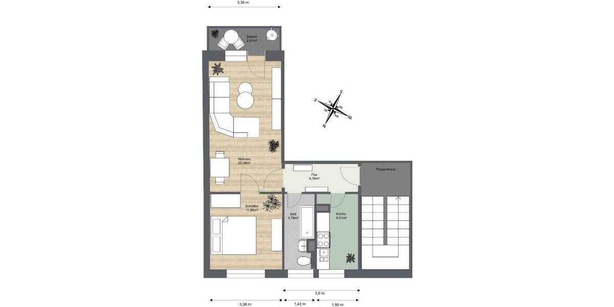 Etagenwohnung Riesa Pausitzer Delle - 2 Zimmer, 48 m&sup2;, 285&euro; | Angebot:26658638