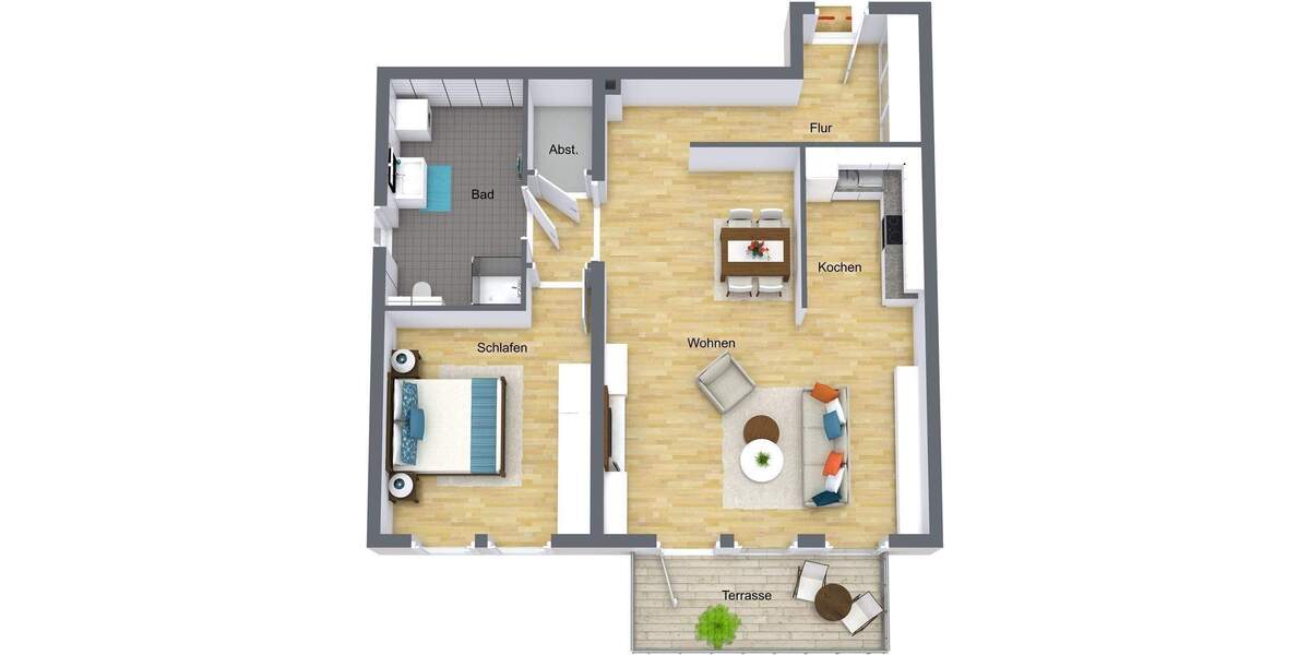 2 Zimmer Erdgeschosswohnung mit großzügigem Wohnambiente, EBK und Terrasse - Duschbad barrierefrei 2 zimmer