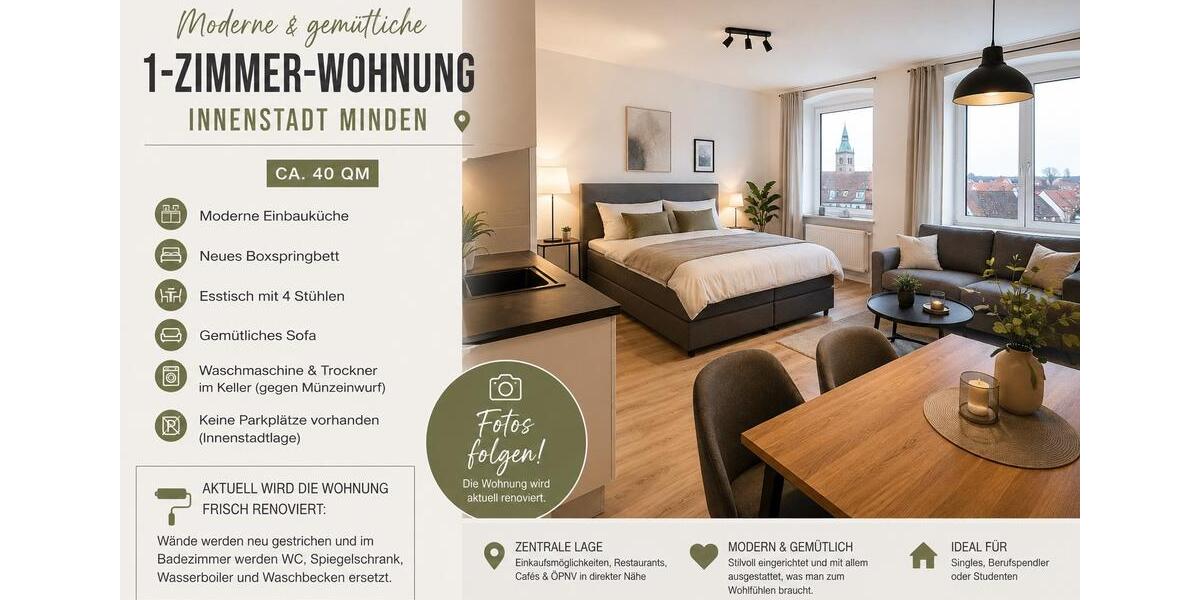 Etagenwohnung Bad Oeynhausen Dehme - 1 Zimmer, 40 m&sup2;, 440&euro; | Angebot:26618846