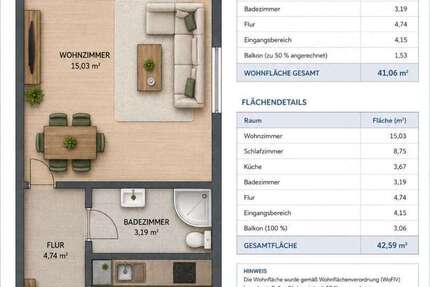 Wohnung Geislingen - 2 Zimmer, 43 m&sup2;, 600&euro; | Angebot:26989541
