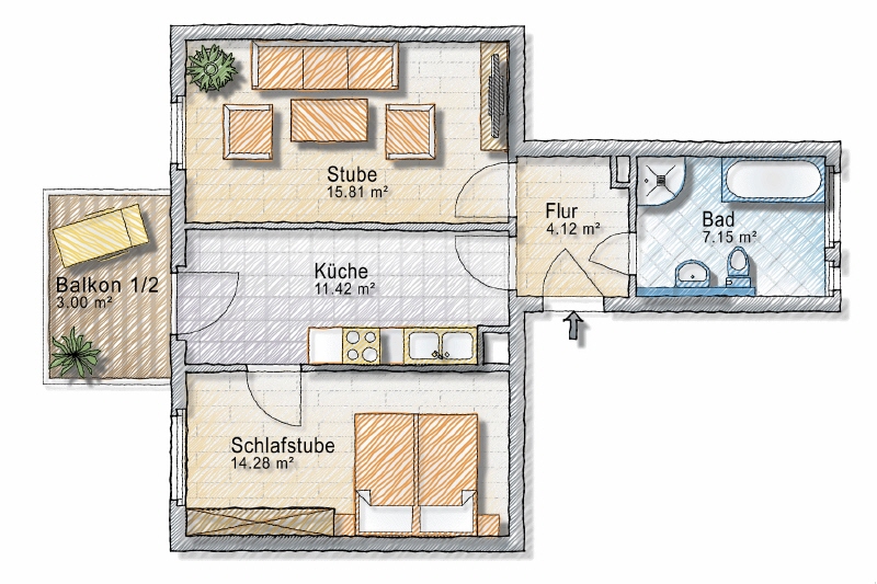 NEUES WANNEN-DUSCHBAD MIT FENSTER – SCHÖNER BALKON – RUHIG & ZENTRAL GELEGEN