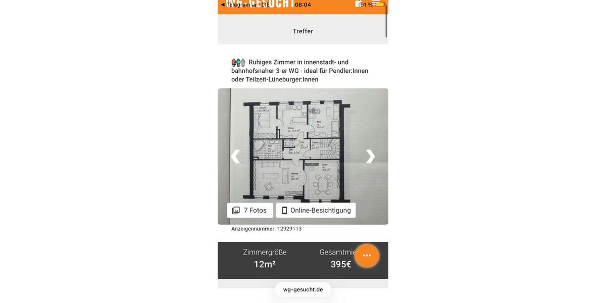 Wohnen auf Zeit Lüneburg - 1 Zimmer, 12 m&sup2;, 395&euro; | Angebot:26661736
