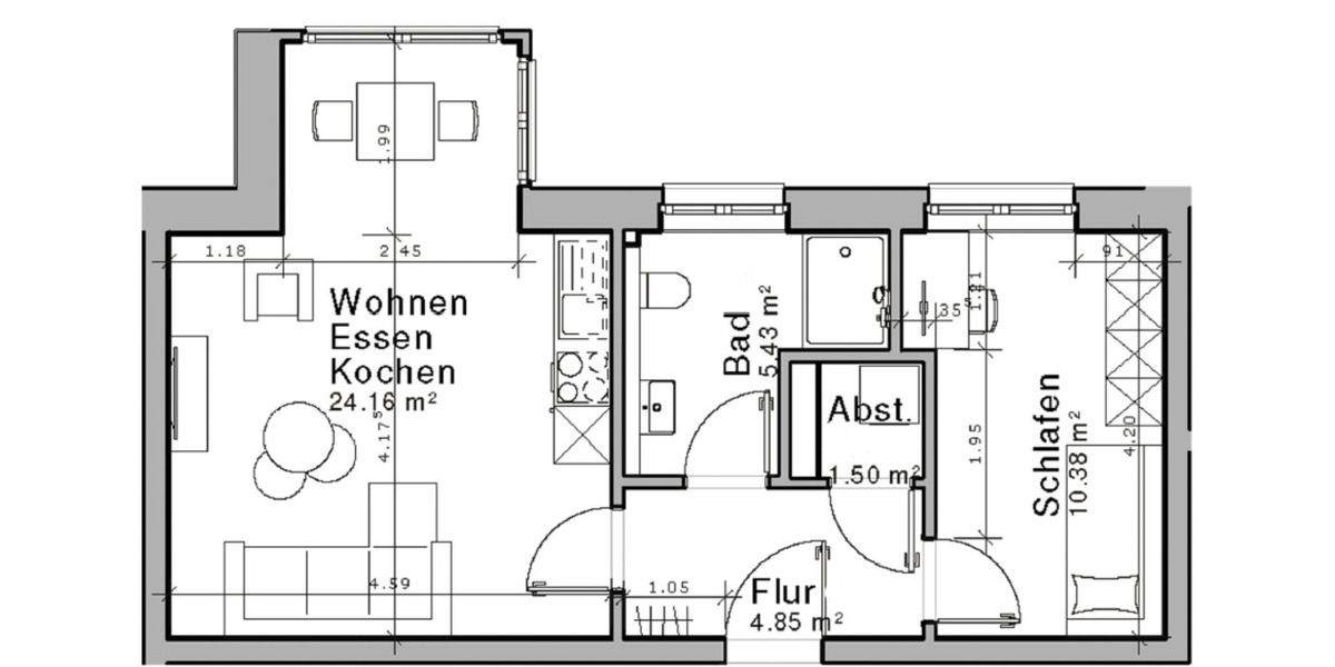 Etagenwohnung Quedlinburg Gernrode - 2 Zimmer, 46 m&sup2;, 595&euro; | Angebot:24253557