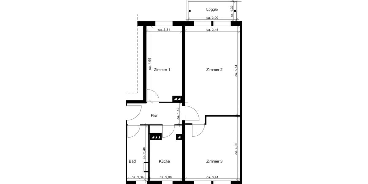 Etagenwohnung Cottbus Spremberger Vorstadt - 3 Zimmer, 59 m&sup2;, 596&euro; | Angebot:26671127