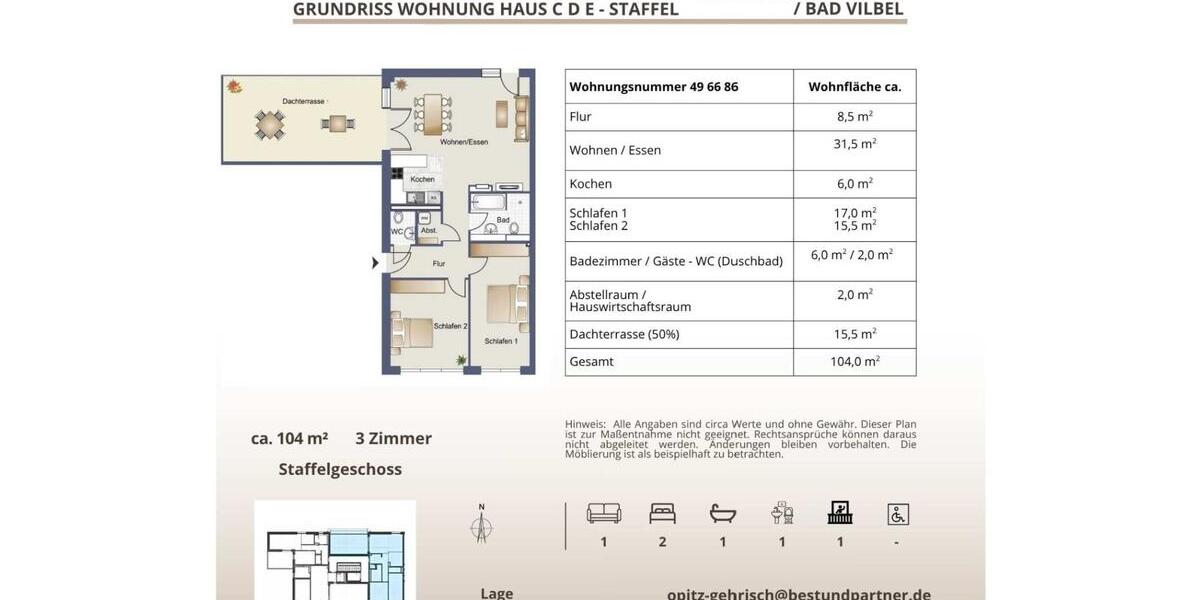 Etagenwohnung Bad Vilbel - 1 Zimmer, 39 m&sup2;, 857&euro; | Angebot:23845644
