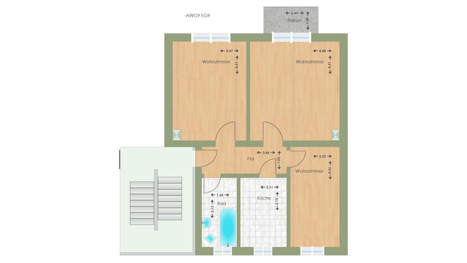 Etagenwohnung Kyffhäuserland - 3 Zimmer, 58 m&sup2;, 350&euro; | Angebot:23555116