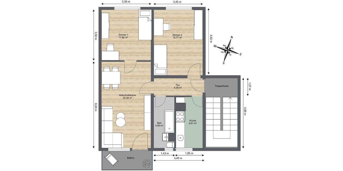 Etagenwohnung Riesa Gröba - 3 Zimmer, 66 m&sup2;, 450&euro; | Angebot:25865588