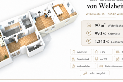 Wohnung Welzheim - 3.5 Zimmer, 90 m&sup2;, 990&euro; | Angebot:27251013