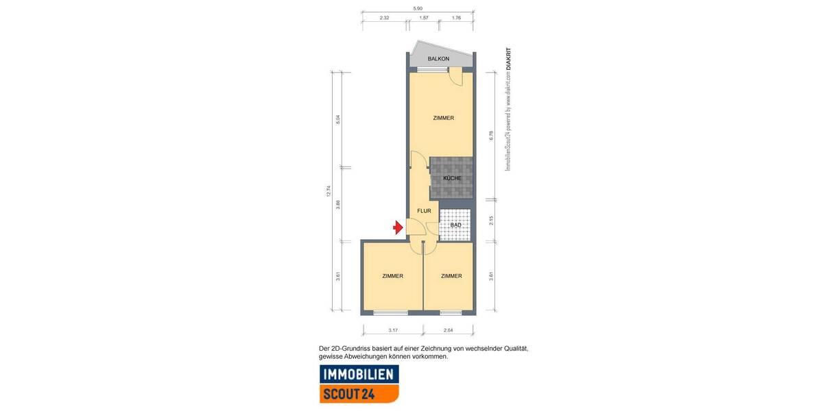 Etagenwohnung Erfurt Berliner Platz - 3 Zimmer, 52 m&sup2;, 340&euro; | Angebot:26820376