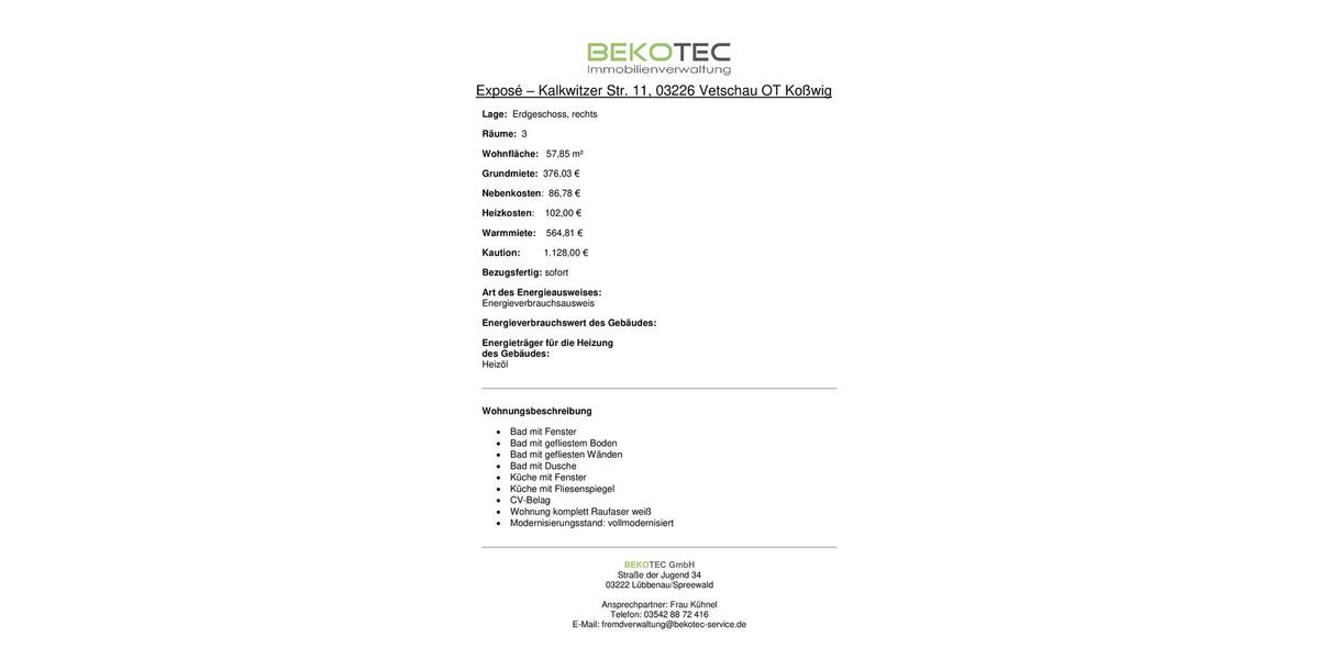 Etagenwohnung Vetschau/Spreewald Spreewald - 3 Zimmer, 58 m&sup2;, 376&euro; | Angebot:24846958