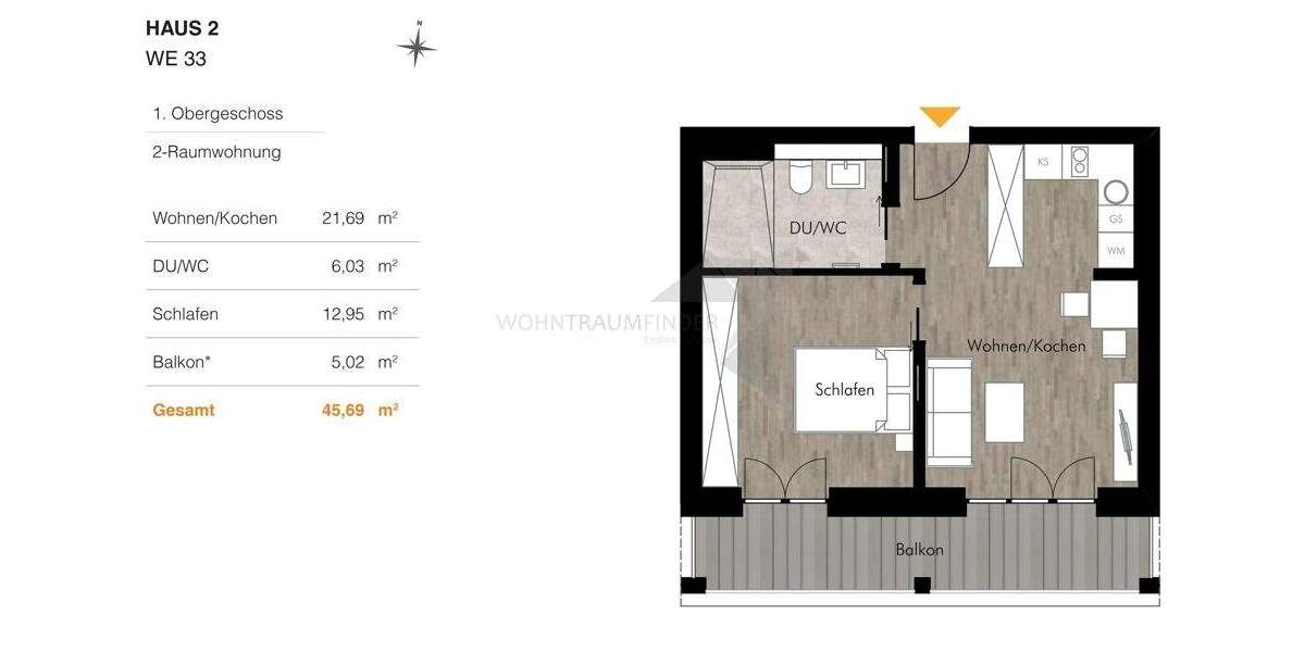 Etagenwohnung Chemnitz Rabenstein - 2 Zimmer, 45 m&sup2;, 617&euro; | Angebot:26219245