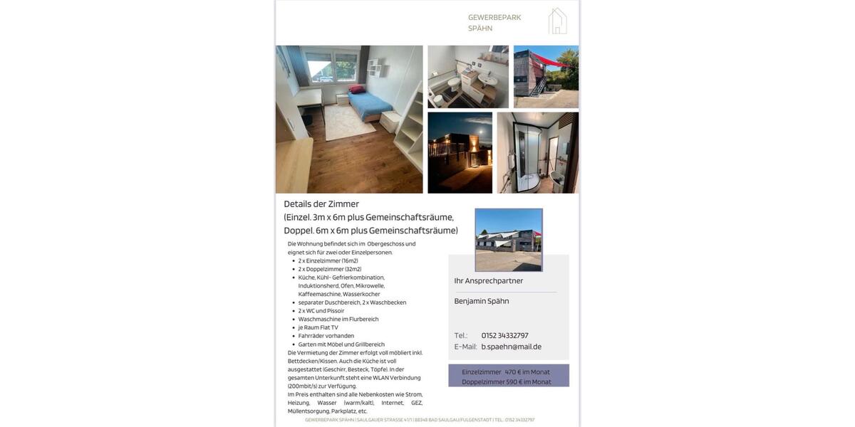Erdgeschoßwohnung Bad Saulgau - 1 Zimmer, 36 m&sup2;, 570&euro; | Angebot:24717644
