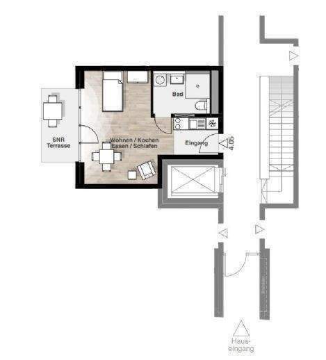 Möblierte 1-Zimmer-Wohnung mit Terrasse nahe Stadtpark! 1 zimmer