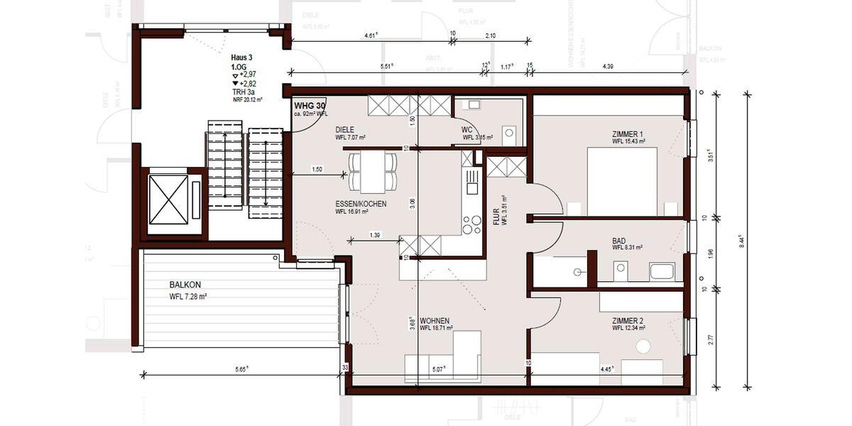 Neuwertige, zentrale 3 Zimmer-Whg mit Balkon, EBK und TG 3 zimmer