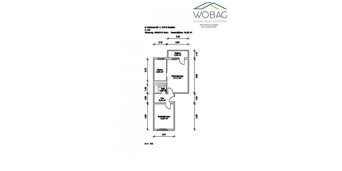 Etagenwohnung Saalfeld (Saale) - 2 Zimmer, 55 m&sup2;, 282&euro; | Angebot:24441352