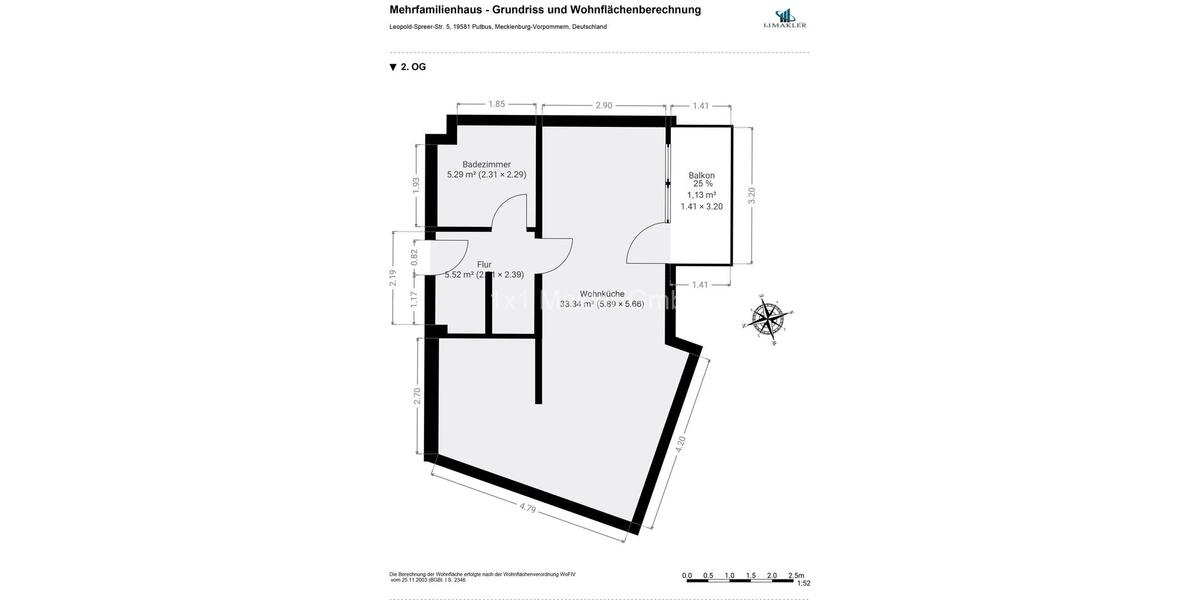 Etagenwohnung Putbus - 1.5 Zimmer, 45 m&sup2;, 540&euro; | Angebot:25886911