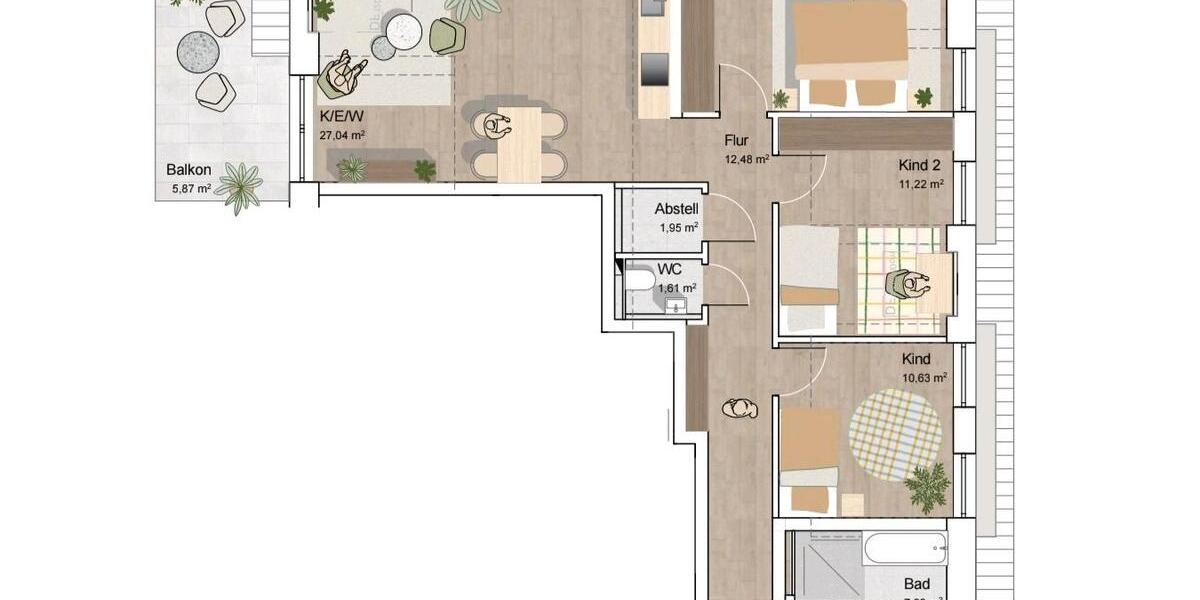 Dachgeschoßwohnung Weiler-Simmerberg Simmerberg - 4 Zimmer, 95 m&sup2;, 1.200&euro; | Angebot:26626292