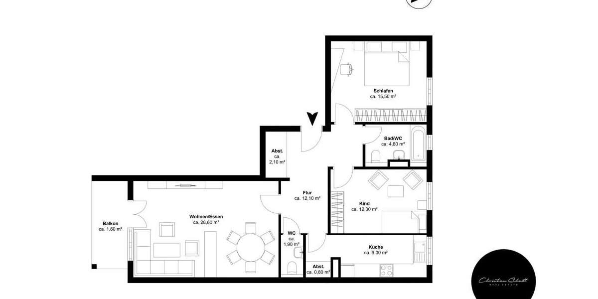 Etagenwohnung Markkleeberg Markkleeberg-Ost - 3 Zimmer, 90 m&sup2;, 1.050&euro; | Angebot:26755272