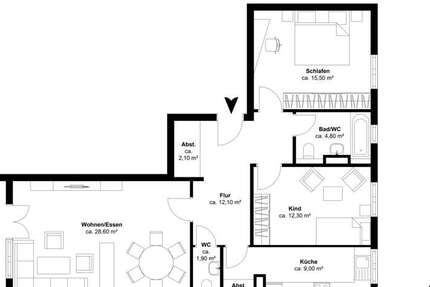 Wohnung Markkleeberg Markkleeberg-Ost - 3 Zimmer, 90 m&sup2;, 1.050&euro; | Angebot:26755272