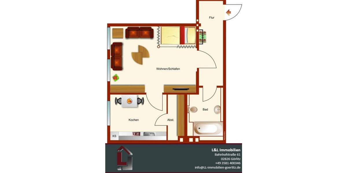 Erdgeschoßwohnung Görlitz - 1 Zimmer, 38 m&sup2;, 365&euro; | Angebot:26534422