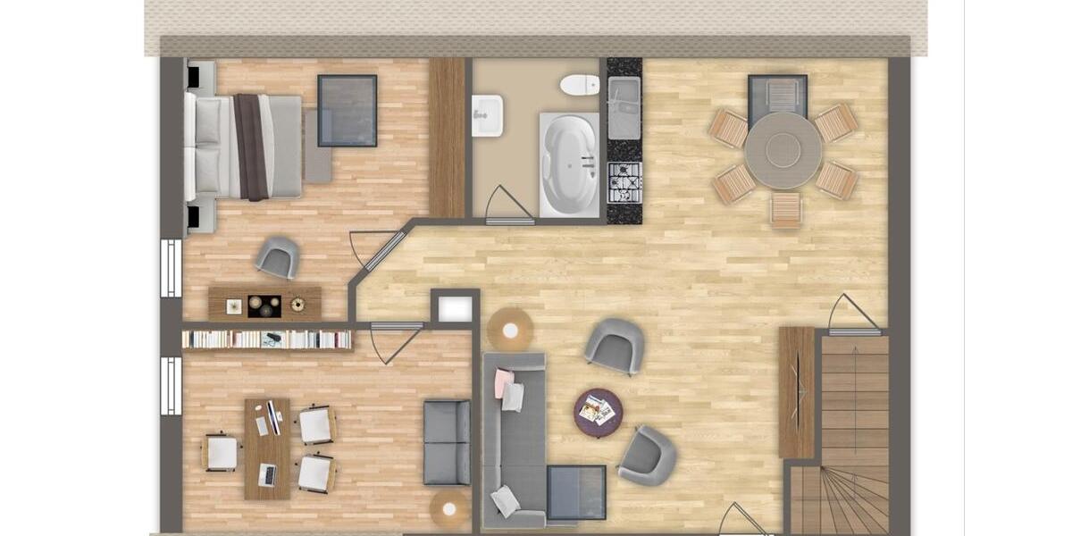 Freundliche Wohnung mit einem Schlafzimmer, sowie Büro 3 zimmer