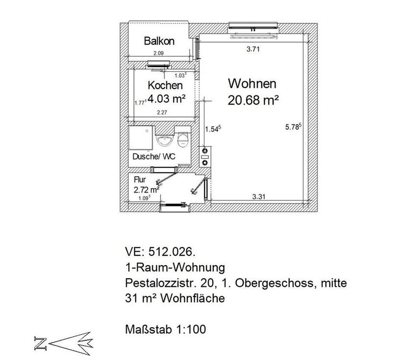 1-Raum-Wohnung mit Balkon