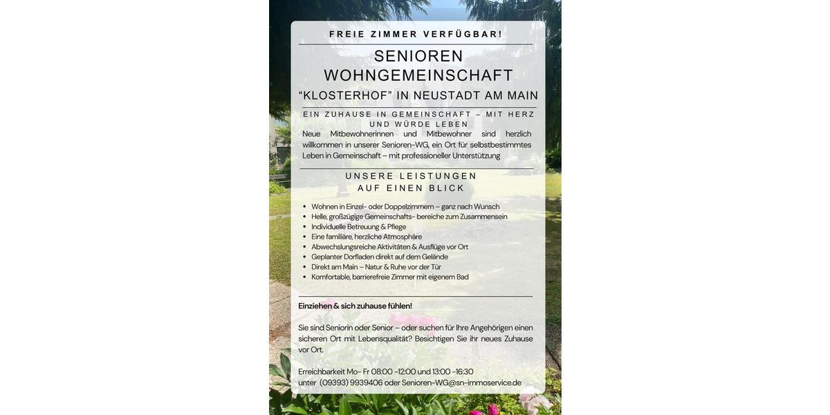 Senioren-Service-Wohnen mit Herz – Gemeinschaftliches Wohnen in Neustadt am Main 1 zimmer