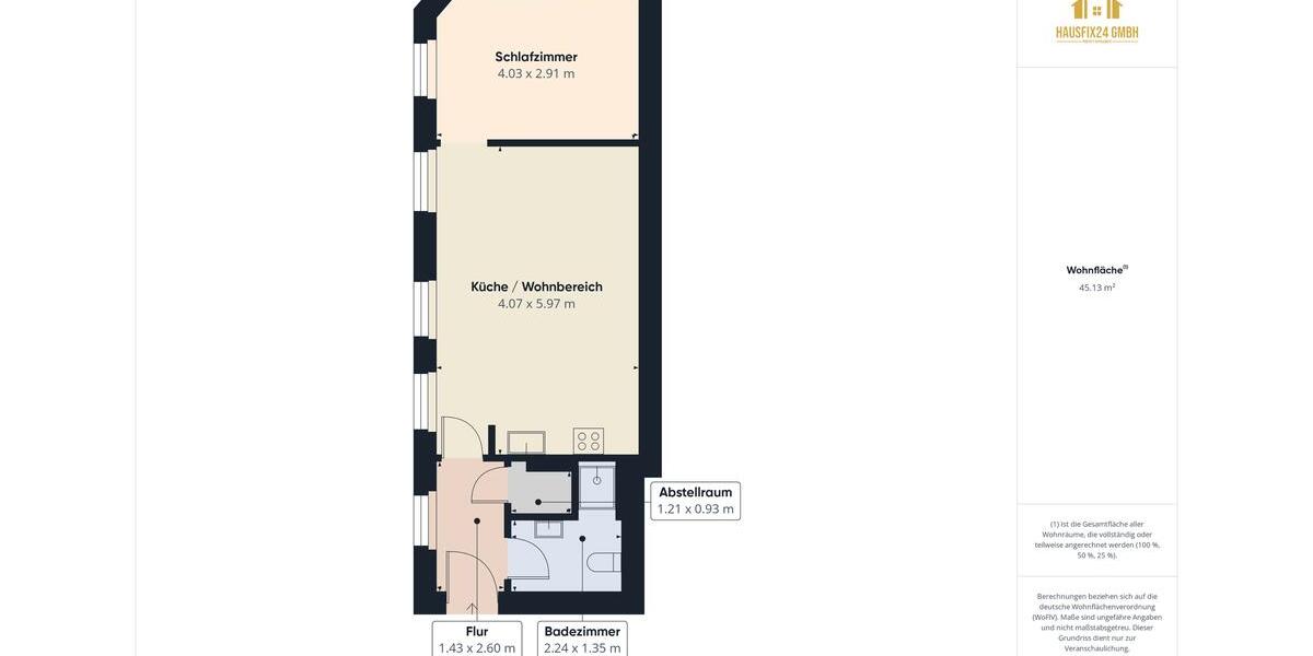 Etagenwohnung Magdeburg - 2 Zimmer, 45 m&sup2;, 428&euro; | Angebot:26299831