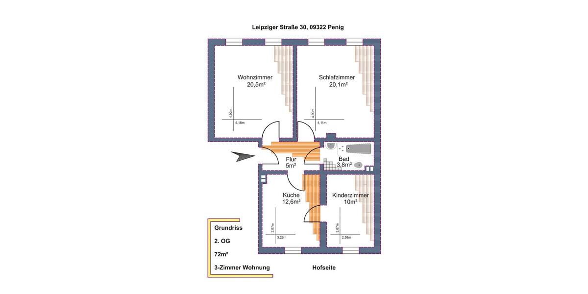 Etagenwohnung Penig - 3 Zimmer, 72 m&sup2;, 432&euro; | Angebot:26565895