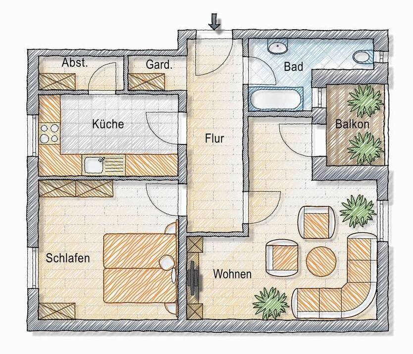schöne Wohnung m. Loggia und Blick ins Grüne 2 zimmer