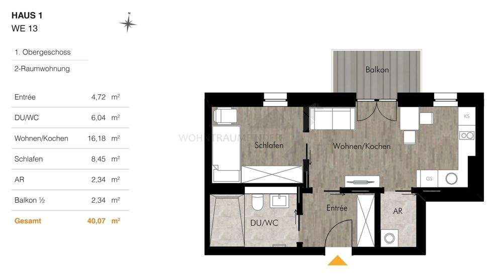 Etagenwohnung Chemnitz Rabenstein - 2 Zimmer, 40 m&sup2;, 541&euro; | Angebot:25108067