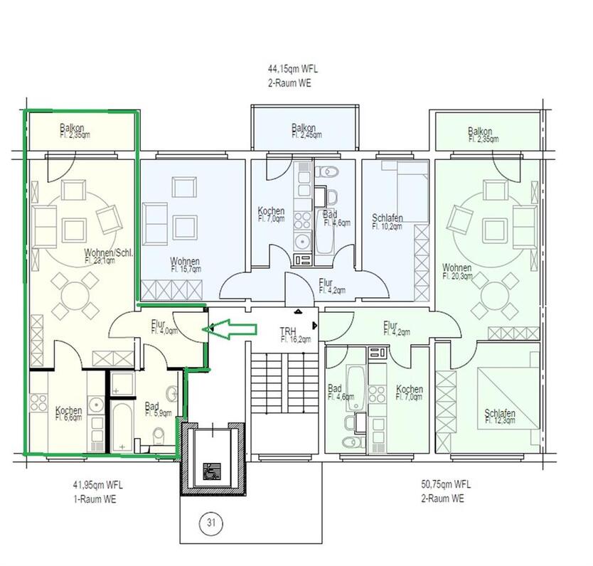 1-Raumwohnung mit Wanne, Dusche und Aufzug zimmer