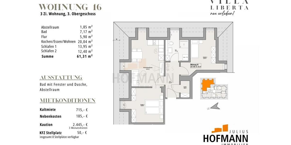 Dachgeschoßwohnung Bad Kissingen - 3 Zimmer, 61 m&sup2;, 715&euro; | Angebot:26197280