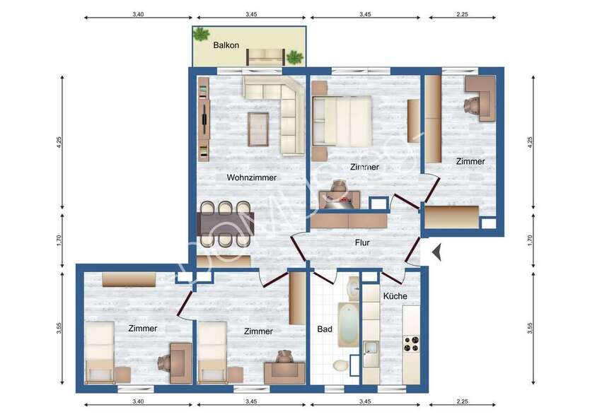 Für den gehobenen Anspruch - 5 Zimmer WG geeignet, frisch renoviert mit Balkon!