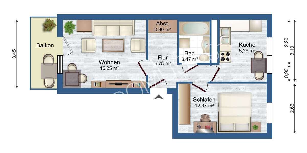 Gemütliche 2-Zimmer-Wohnung im 4. Obergeschoss mit Balkon und Badewanne - Appartement Schmölln | Angebot:25897911