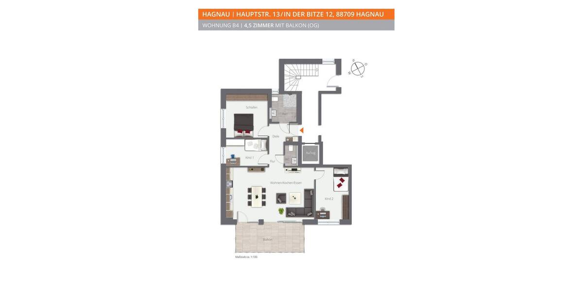 Etagenwohnung Hagnau am Bodensee - 4 Zimmer, 95 m&sup2;, 1.650&euro; | Angebot:25690374