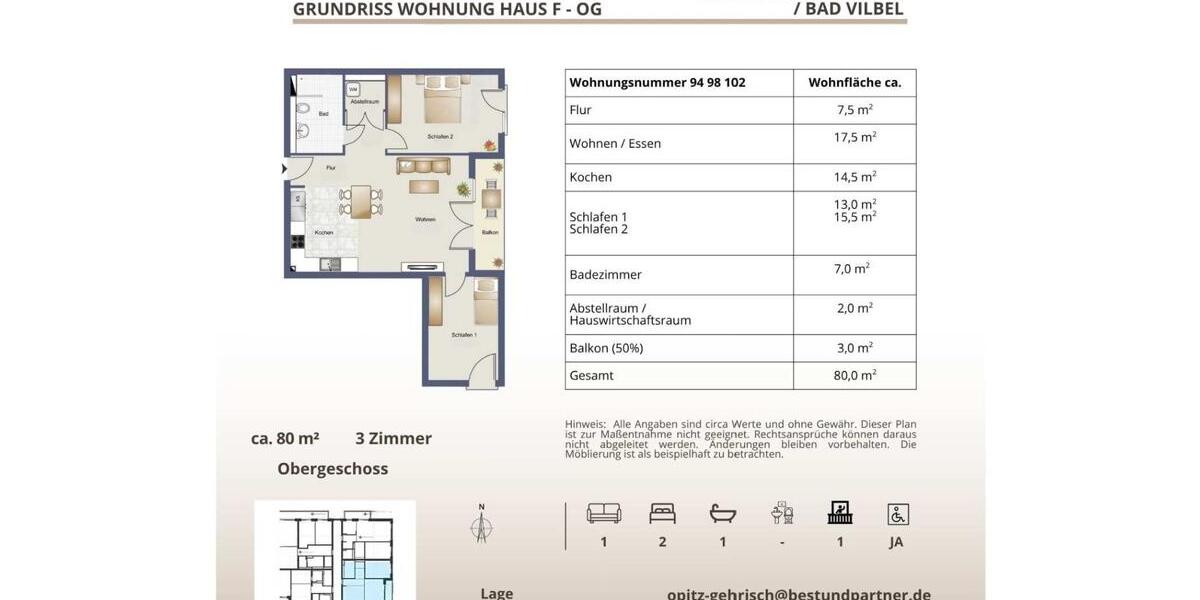 Etagenwohnung Bad Vilbel - 1 Zimmer, 39 m&sup2;, 857&euro; | Angebot:23845644
