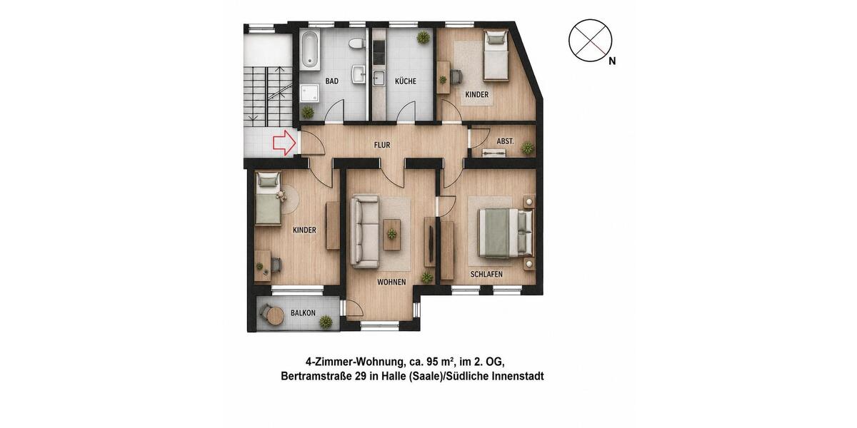 Etagenwohnung Halle (Saale) Damaschkestraße - 4 Zimmer, 95 m&sup2;, 930&euro; | Angebot:26656971