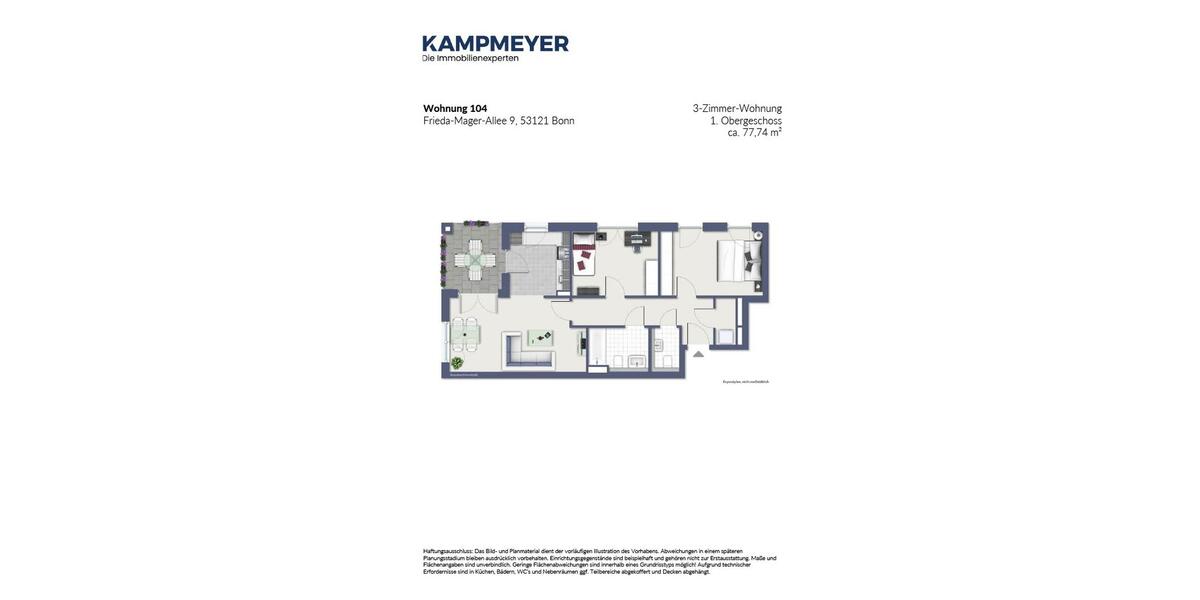 Etagenwohnung Bonn Dransdorf - 3 Zimmer, 78 m&sup2;, 1.160&euro; | Angebot:25923030