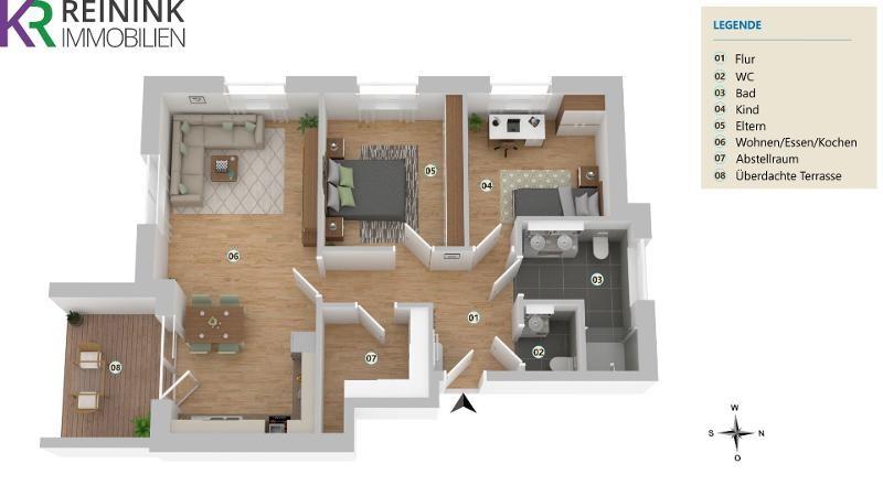 Erdgeschoßwohnung Bad Bentheim - 3 Zimmer, 80 m&sup2;, 950&euro; | Angebot:25158233