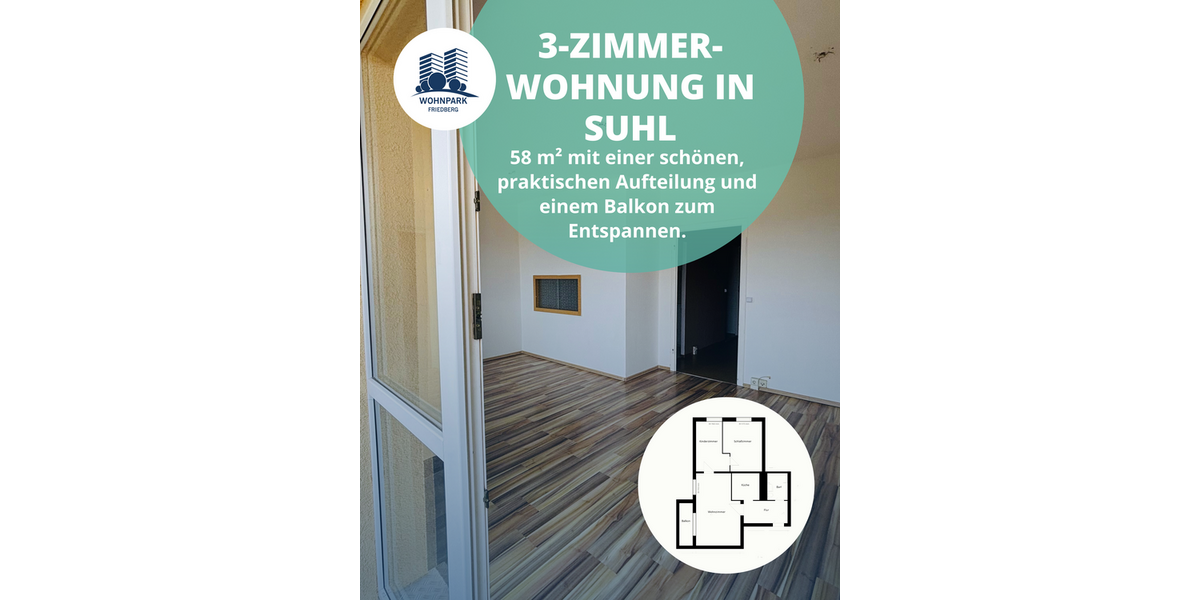 Etagenwohnung Suhl Neundorf - 3 Zimmer, 58 m&sup2;, 300&euro; | Angebot:25511797
