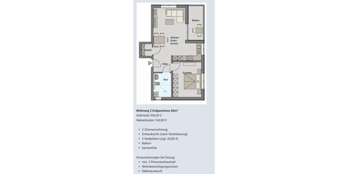 Etagenwohnung Rhaunen - 2 Zimmer, 60 m&sup2;, 336&euro; | Angebot:25804283