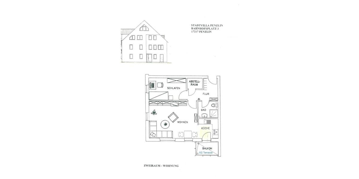 Erdgeschoßwohnung Penzlin - 1 Zimmer, 44 m&sup2;, 330&euro; | Angebot:24385471