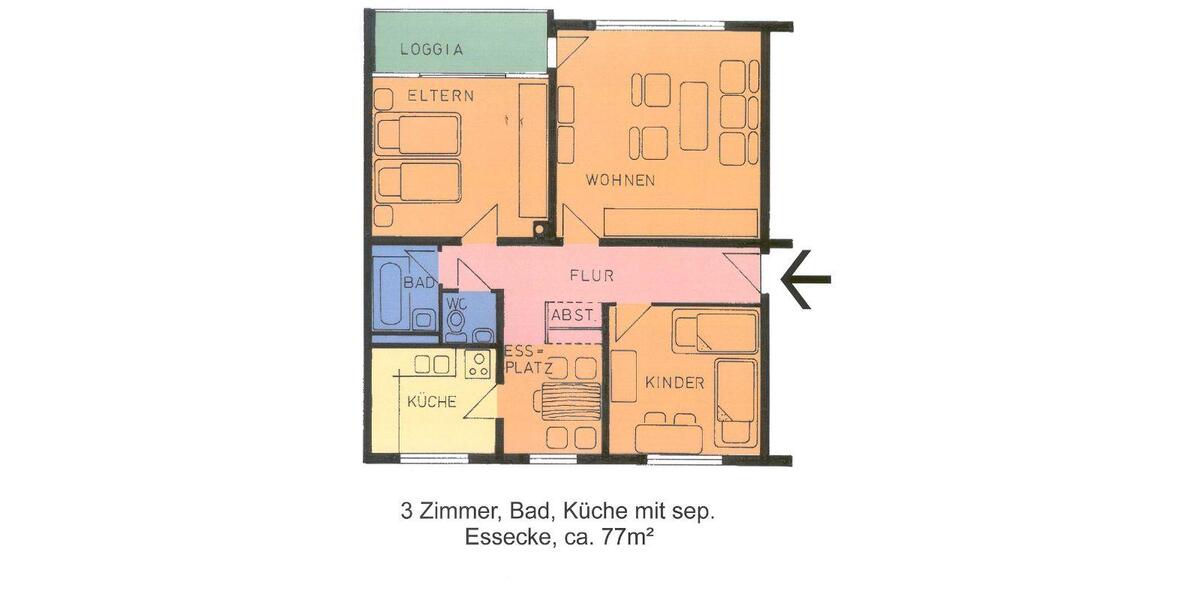 Etagenwohnung Kassel Nordshausen - 3 Zimmer, 77 m&sup2;, 681&euro; | Angebot:25960062