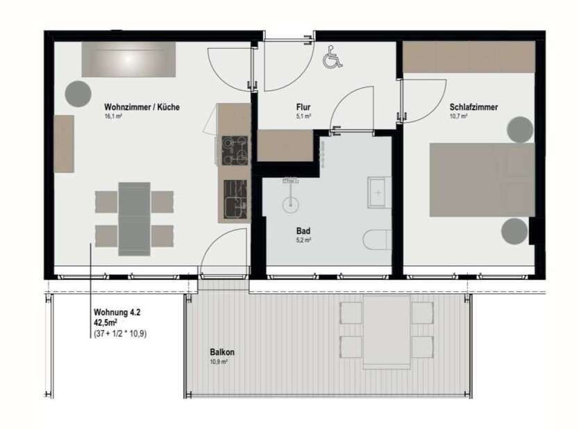 Wohnung zum Mieten in Aachen 637,50 € 42.5 m² 2 zimmer