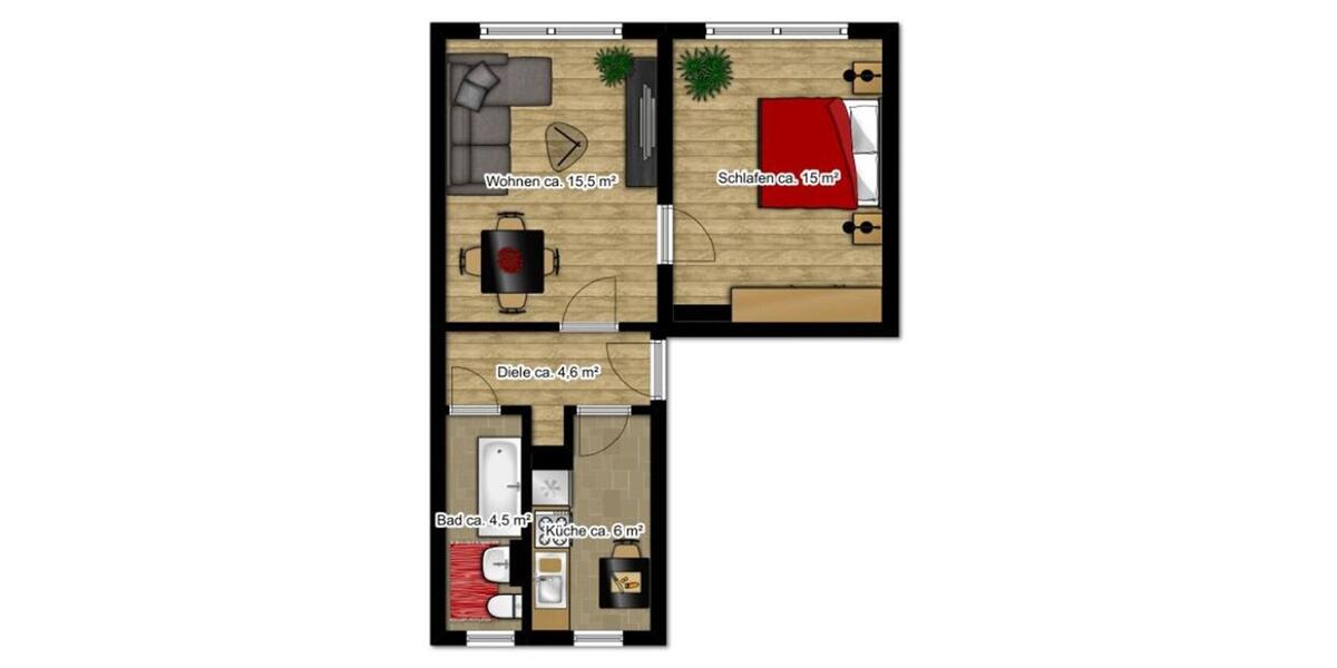 Erdgeschoßwohnung Borna - 2 Zimmer, 46 m&sup2;, 278&euro; | Angebot:25795866
