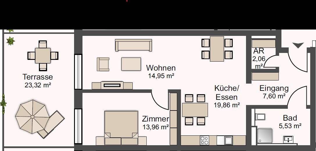 Etagenwohnung Aalen Unterkochen - 2 Zimmer, 75 m&sup2;, 1.135&euro; | Angebot:23971585