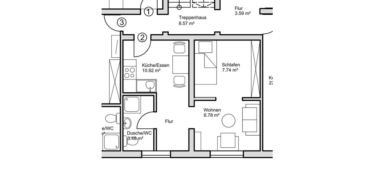 Etagenwohnung Karlsruhe Mühlburg - 2 Zimmer, 46 m&sup2;, 685&euro; | Angebot:25944532