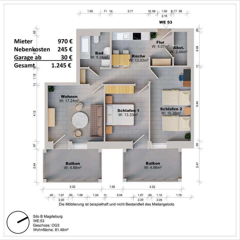 Wohnung zum Mieten in Magdeburg 970 € 82 m²